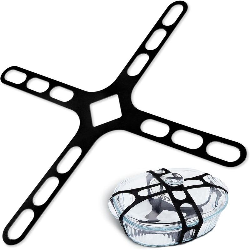 Dormercy Lid Latch Compatible with Crockpots, Crisscross Silicone Universal Securing Strap for Casserole Dishes, Pots, Pans, Black - Image 1